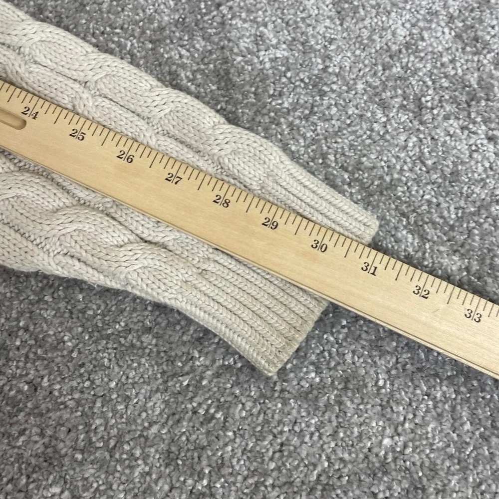 LL Bean Sweater Mens Medium Fisherman Cable Knit Cream Knot Button Mock Neck